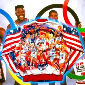 💎 Vintage 💎 1992 USA 🇺🇸 Dream Team 🏀 Fanimation Chalk Line Jacket 🧥
